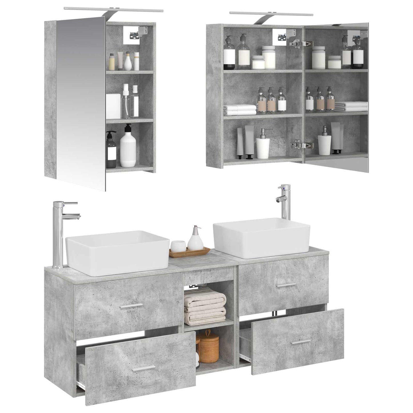 vidaXL Bathroom Furniture Set 5 pcs Concrete Grey