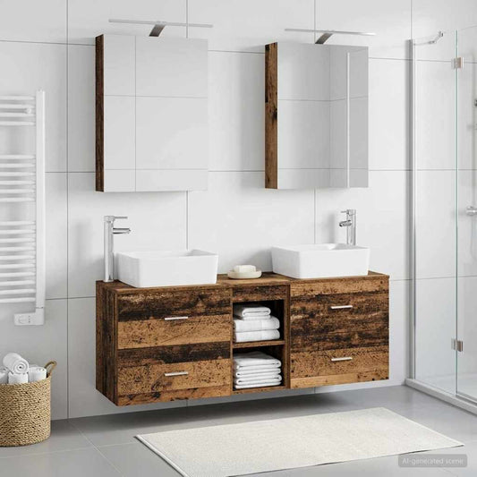 vidaXL Bathroom Furniture Set 5 pcs Old Wood Engineered Wood and Glass