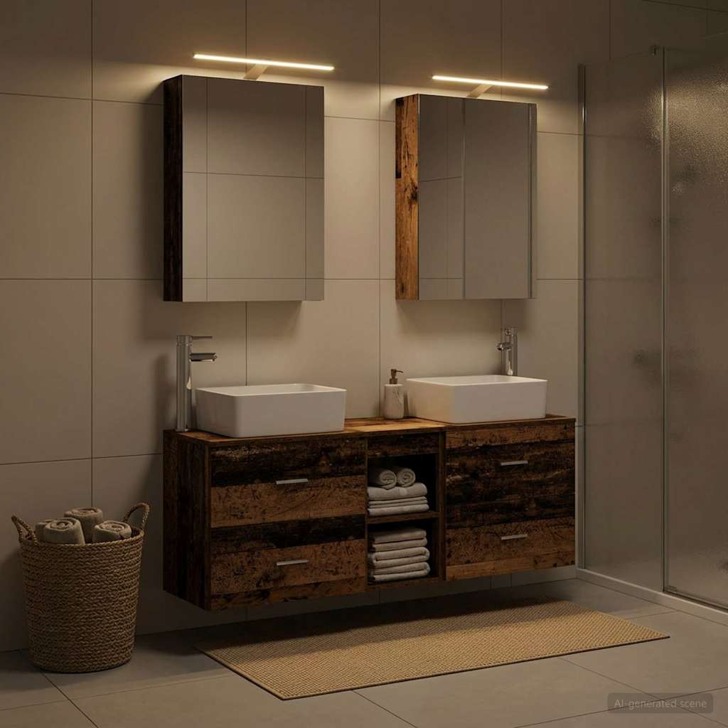 vidaXL Bathroom Furniture Set 5 pcs Old Wood Engineered Wood and Glass