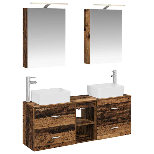 vidaXL Bathroom Furniture Set 5 pcs Old Wood Engineered Wood and Glass