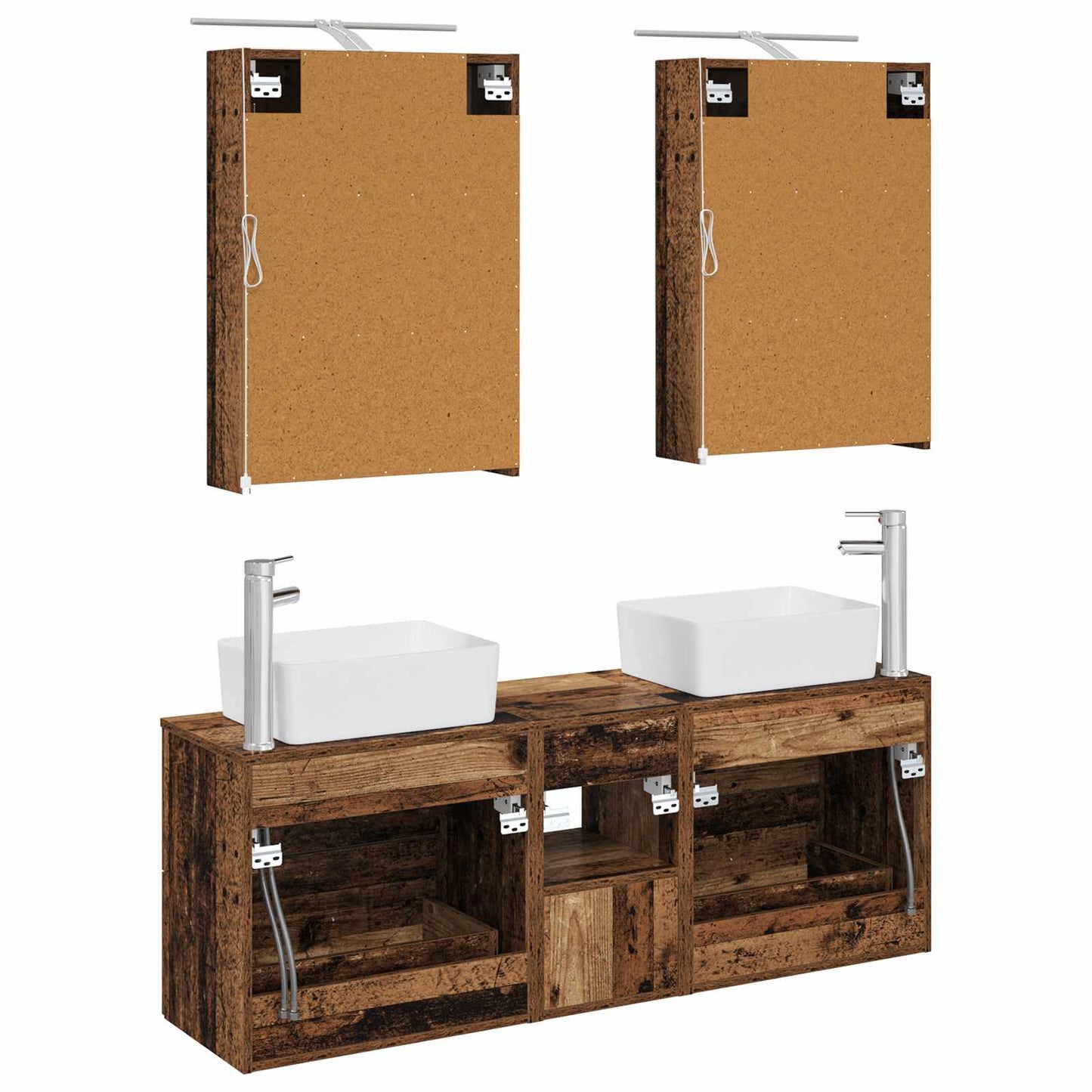 vidaXL Bathroom Furniture Set 5 pcs Old Wood Engineered Wood and Glass
