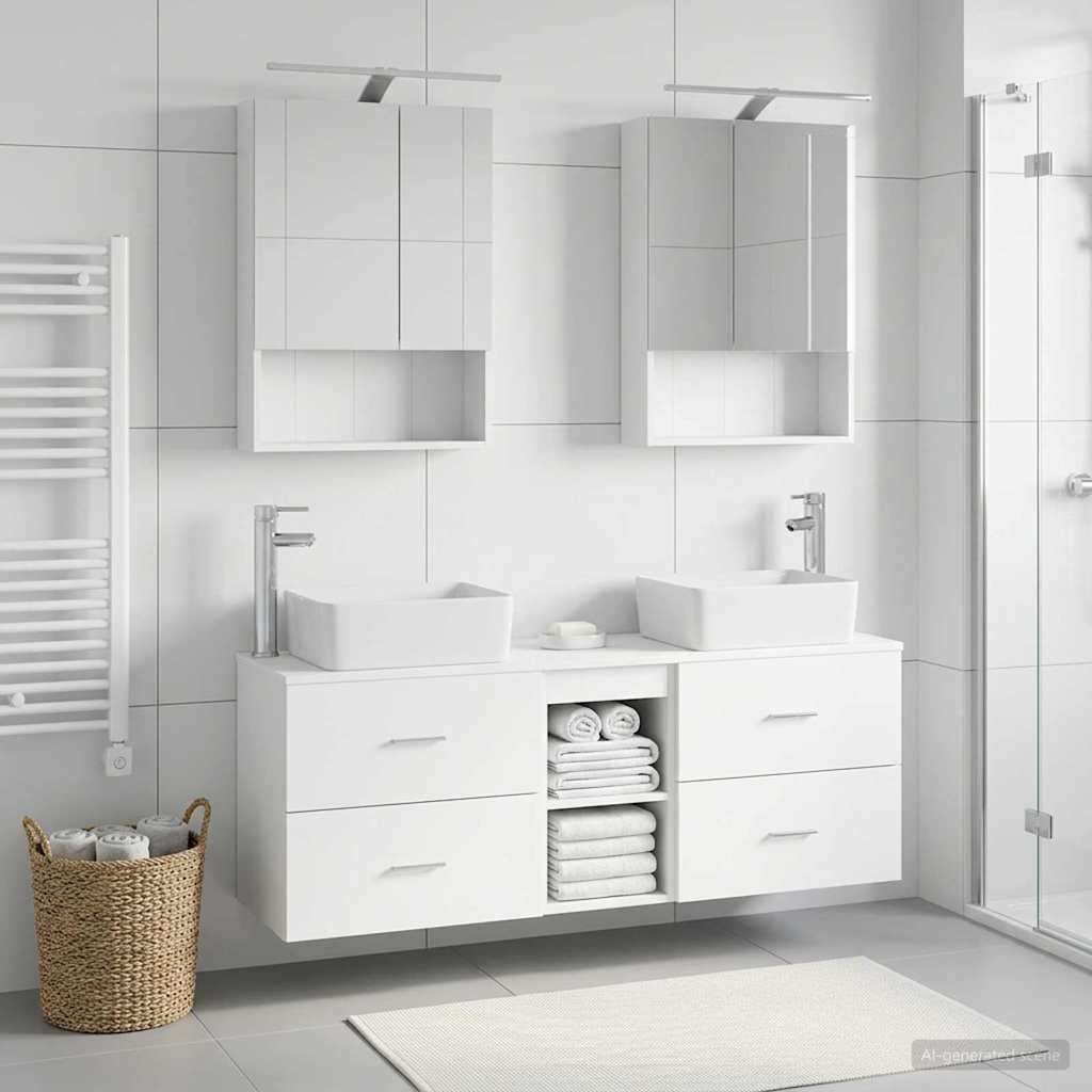 vidaXL Bathroom Furniture Set 5 pcs White Engineered Wood and Glass