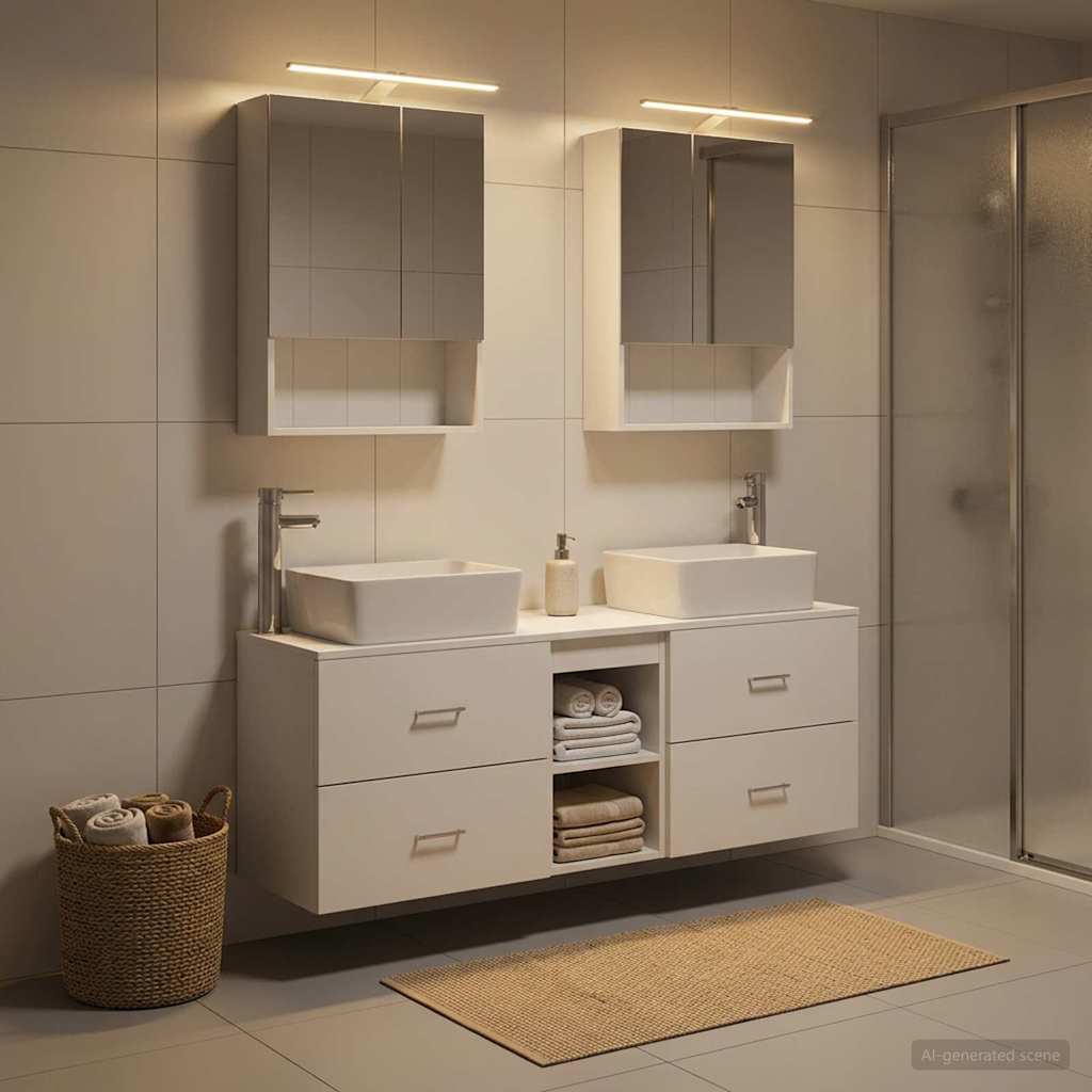 vidaXL Bathroom Furniture Set 5 pcs White Engineered Wood and Glass