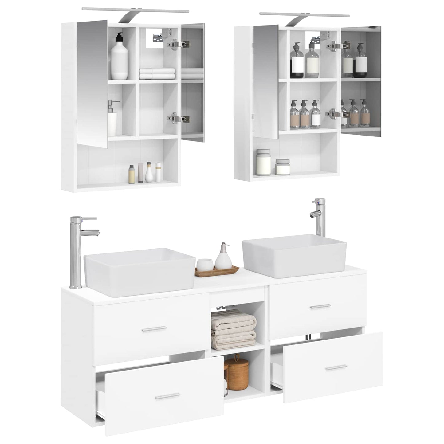 vidaXL Bathroom Furniture Set 5 pcs White Engineered Wood and Glass