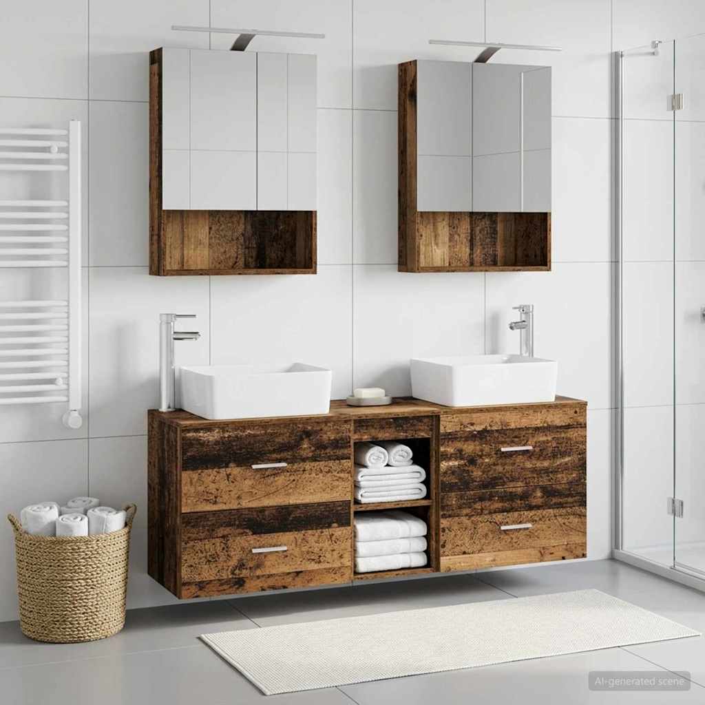 vidaXL Bathroom Furniture Set 5 pcs Old Wood Engineered Wood and Glass