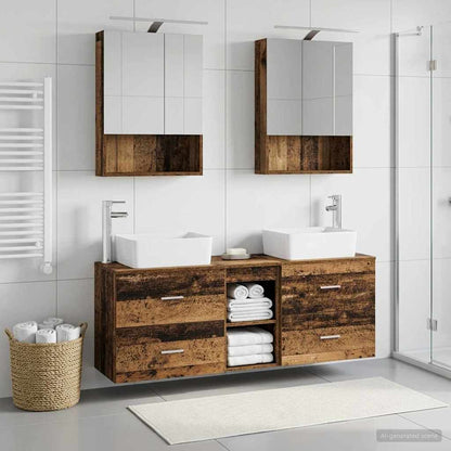 vidaXL Bathroom Furniture Set 5 pcs Old Wood Engineered Wood and Glass