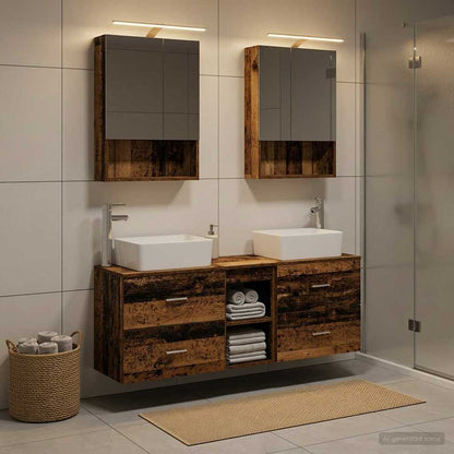 vidaXL Bathroom Furniture Set 5 pcs Old Wood Engineered Wood and Glass