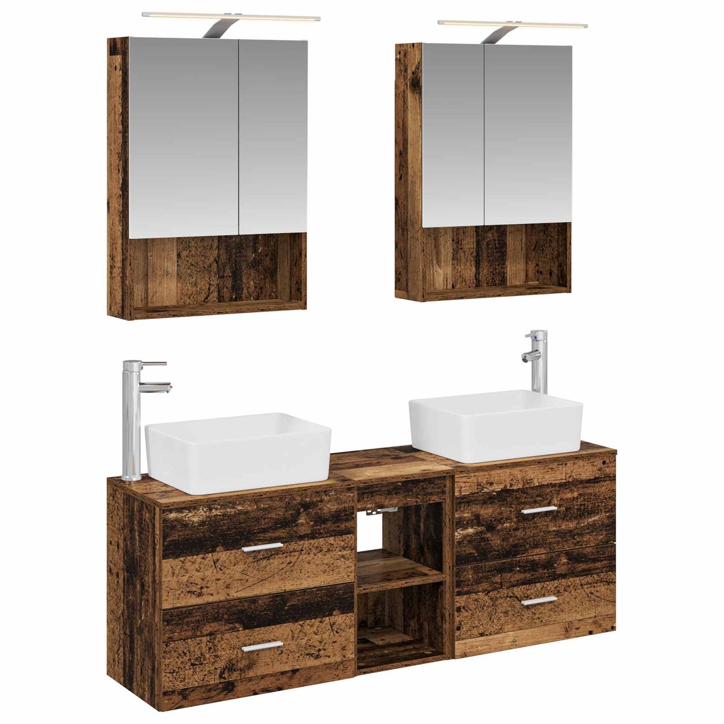 vidaXL Bathroom Furniture Set 5 pcs Old Wood Engineered Wood and Glass