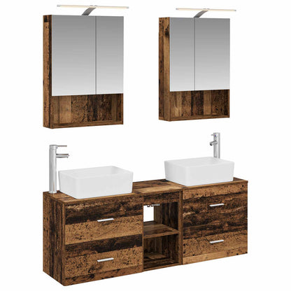 vidaXL Bathroom Furniture Set 5 pcs Old Wood Engineered Wood and Glass