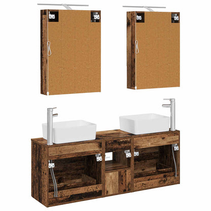 vidaXL Bathroom Furniture Set 5 pcs Old Wood Engineered Wood and Glass