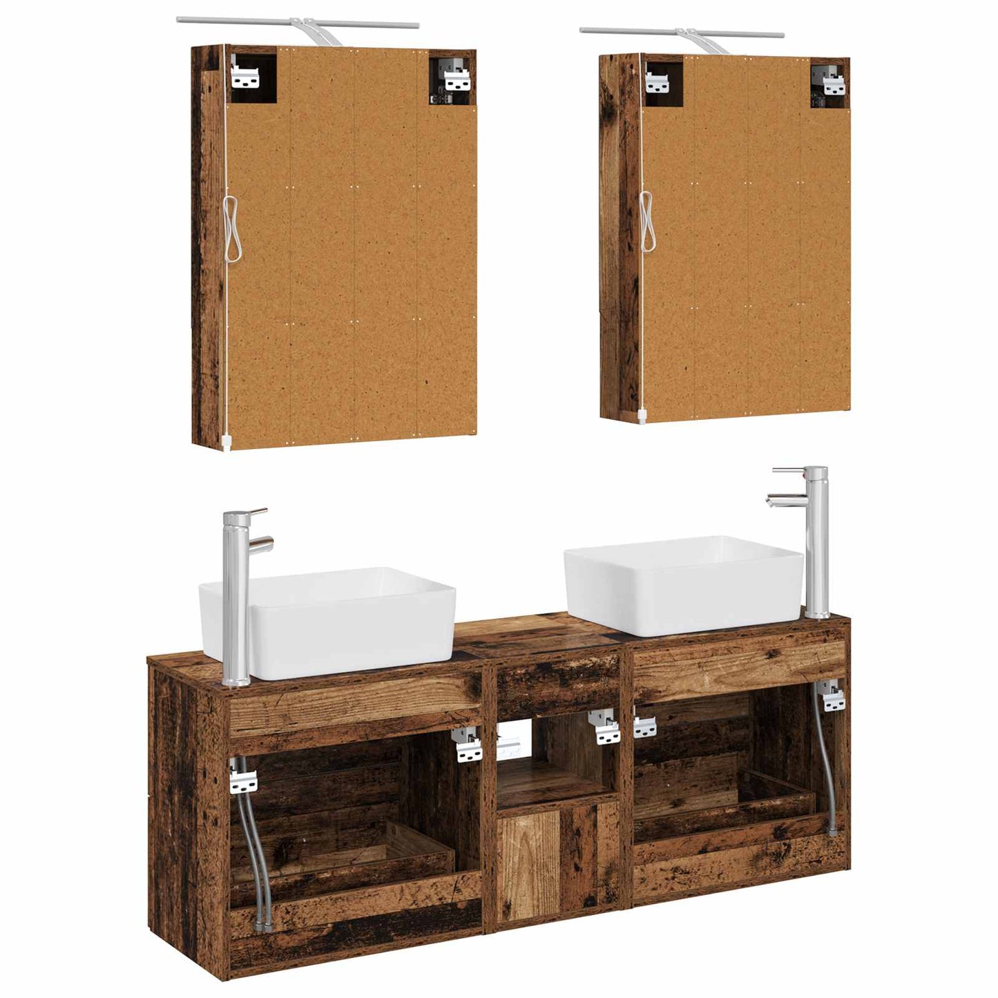 vidaXL Bathroom Furniture Set 5 pcs Old Wood Engineered Wood and Glass