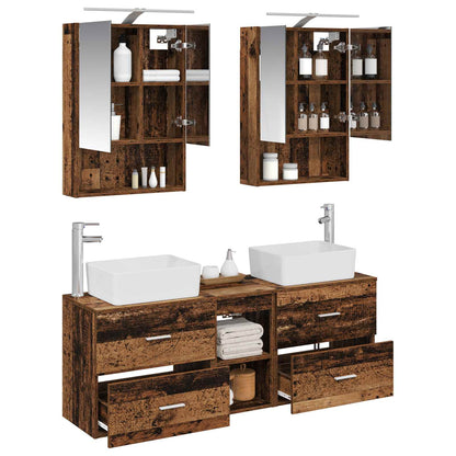 vidaXL Bathroom Furniture Set 5 pcs Old Wood Engineered Wood and Glass