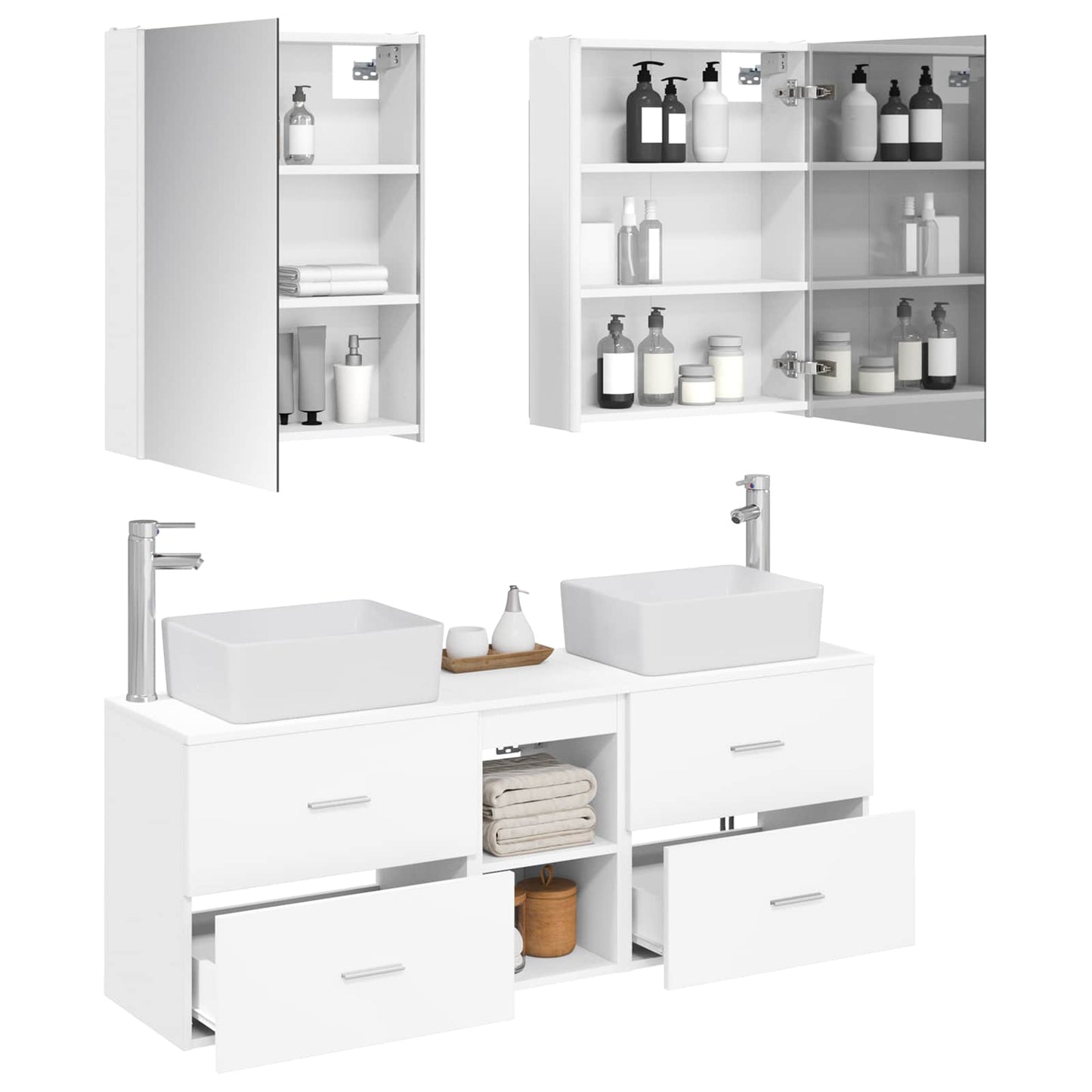 vidaXL Bathroom Furniture Set 5 pcs White Engineered Wood and Glass
