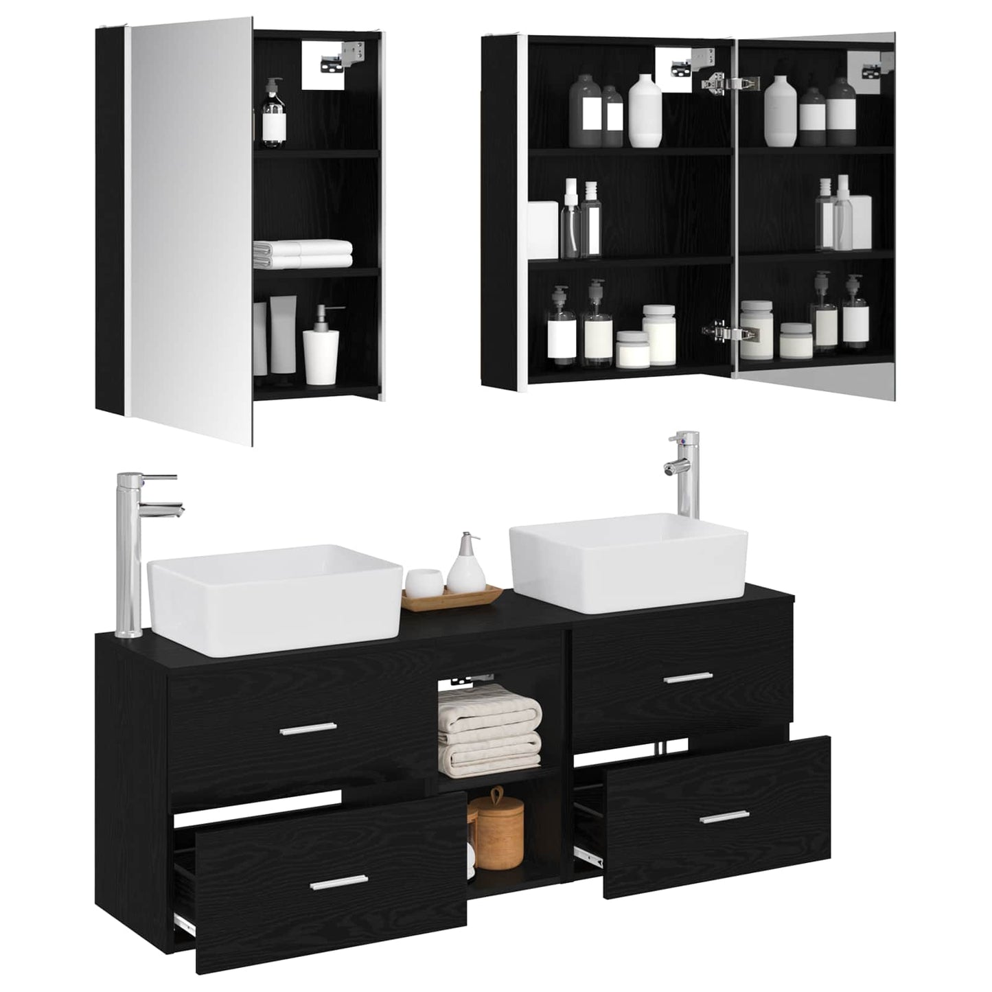vidaXL Bathroom Furniture Set 5 pcs Black Oak