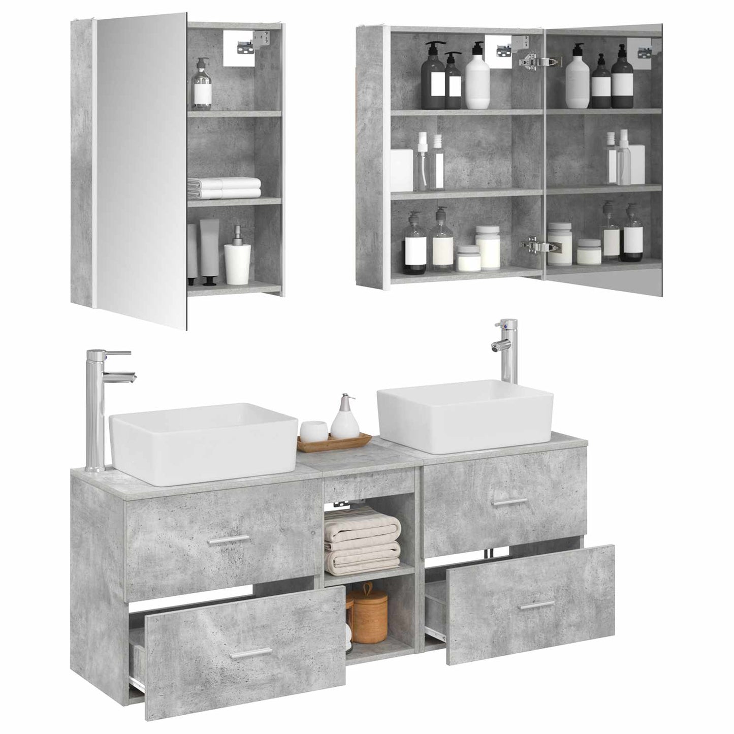 vidaXL Bathroom Furniture Set 5 pcs Concrete Grey