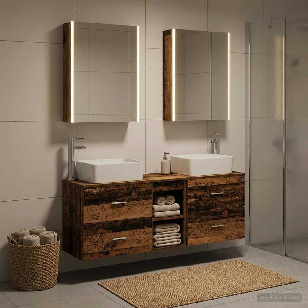 vidaXL Bathroom Furniture Set 5 pcs Old Wood Engineered Wood and Glass