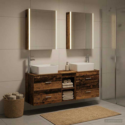 vidaXL Bathroom Furniture Set 5 pcs Old Wood Engineered Wood and Glass
