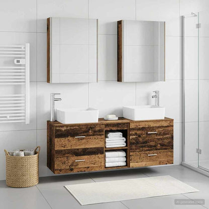 vidaXL Bathroom Furniture Set 5 pcs Old Wood Engineered Wood and Glass