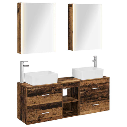 vidaXL Bathroom Furniture Set 5 pcs Old Wood Engineered Wood and Glass