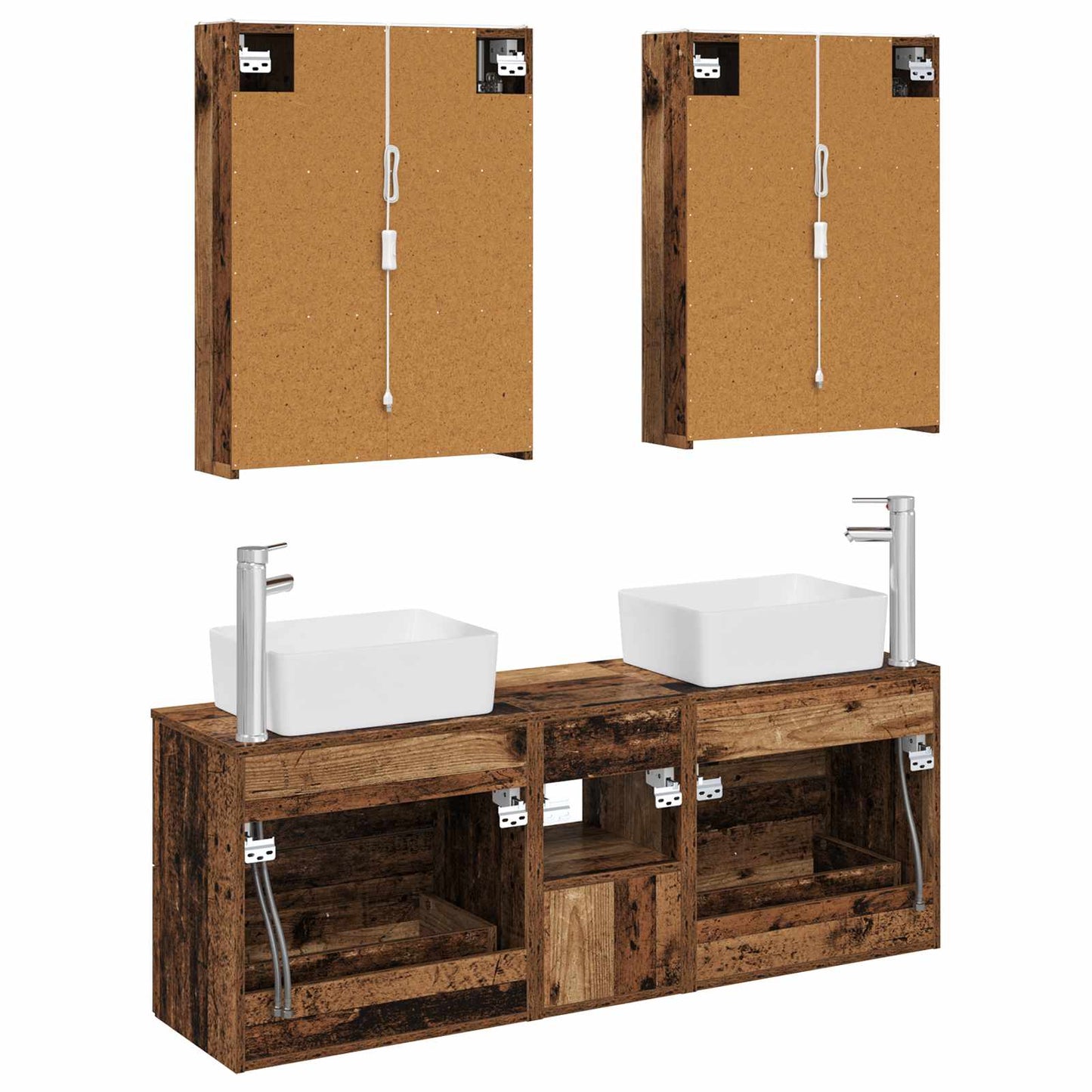 vidaXL Bathroom Furniture Set 5 pcs Old Wood Engineered Wood and Glass