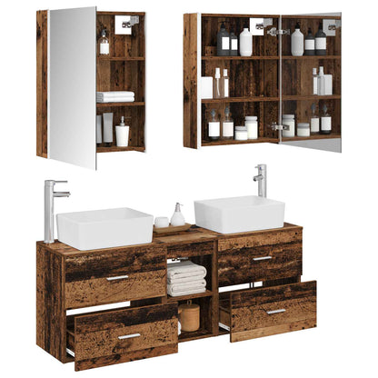 vidaXL Bathroom Furniture Set 5 pcs Old Wood Engineered Wood and Glass