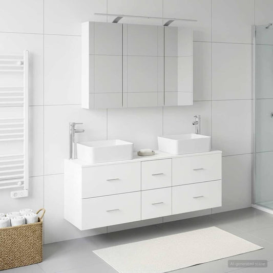 vidaXL Bathroom Furniture Set 4 pcs White Engineered Wood and Glass