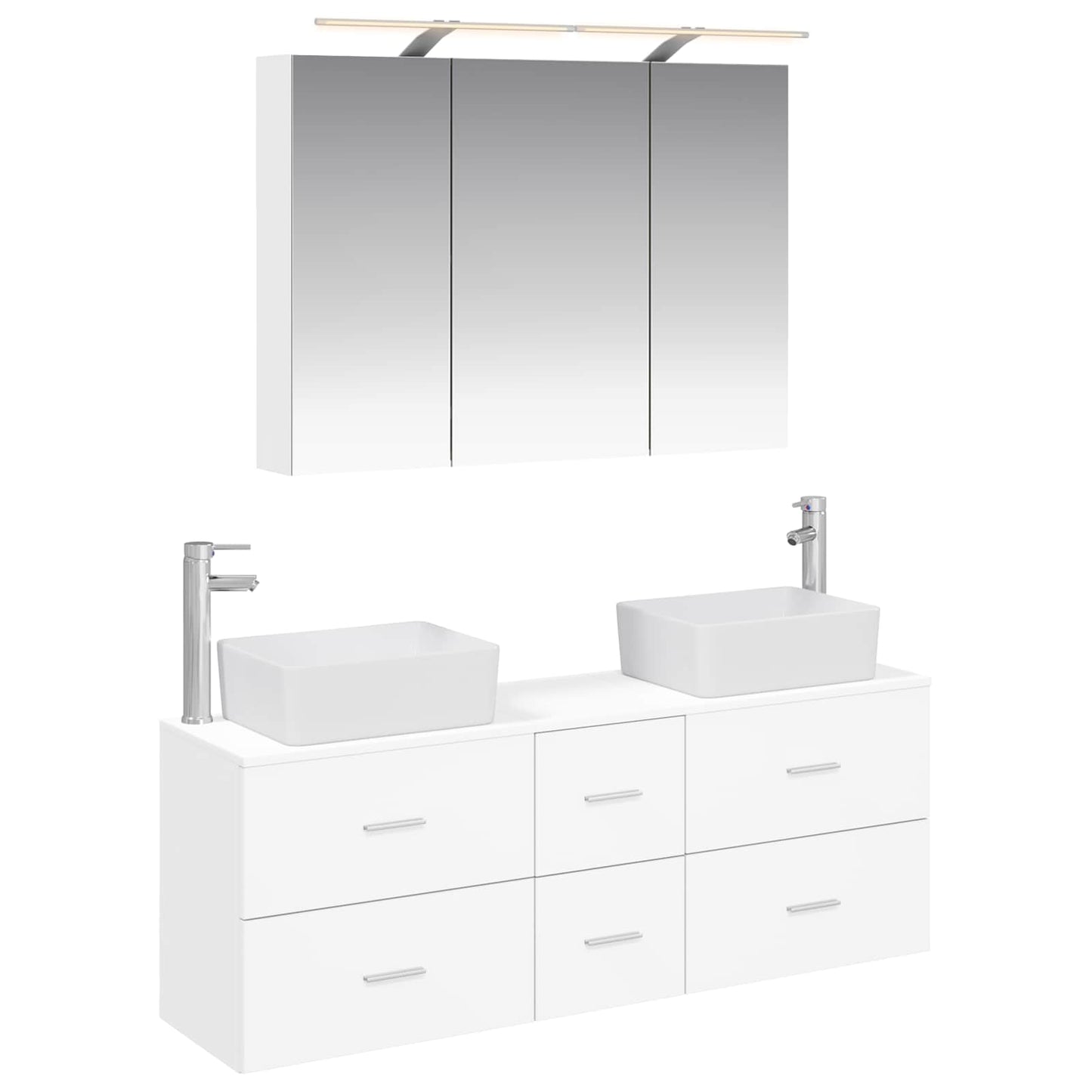 vidaXL Bathroom Furniture Set 4 pcs White Engineered Wood and Glass