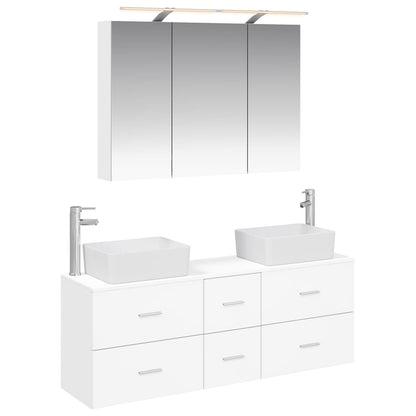 vidaXL Bathroom Furniture Set 4 pcs White Engineered Wood and Glass