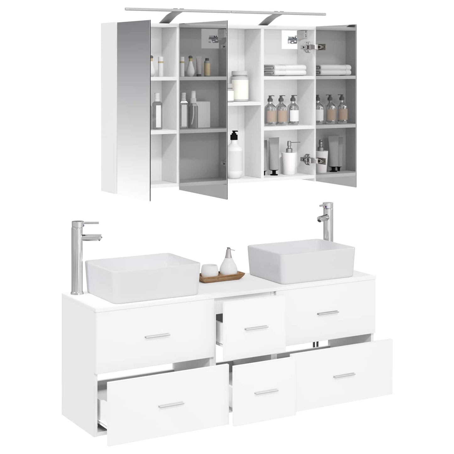 vidaXL Bathroom Furniture Set 4 pcs White Engineered Wood and Glass