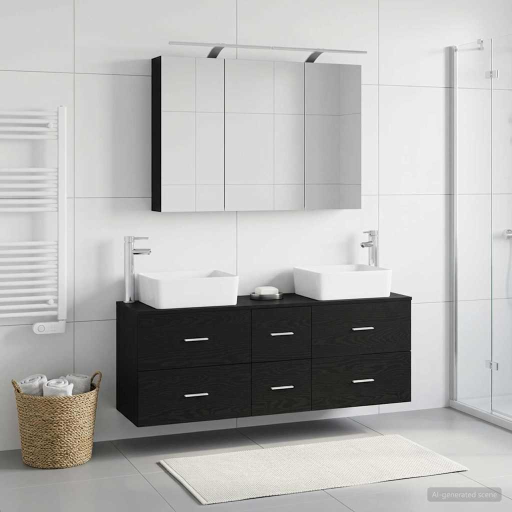 vidaXL Bathroom Furniture Set 4 pcs Black Oak