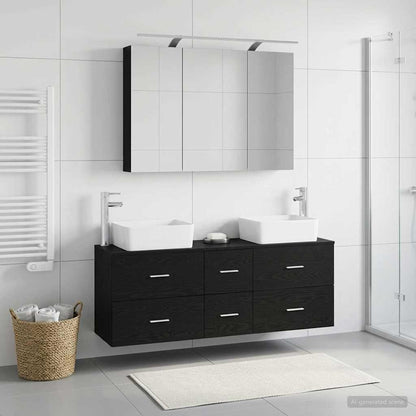 vidaXL Bathroom Furniture Set 4 pcs Black Oak