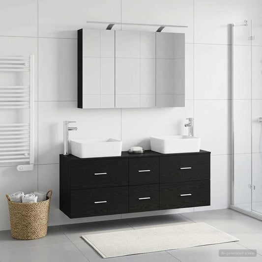 vidaXL Bathroom Furniture Set 4 pcs Black Oak