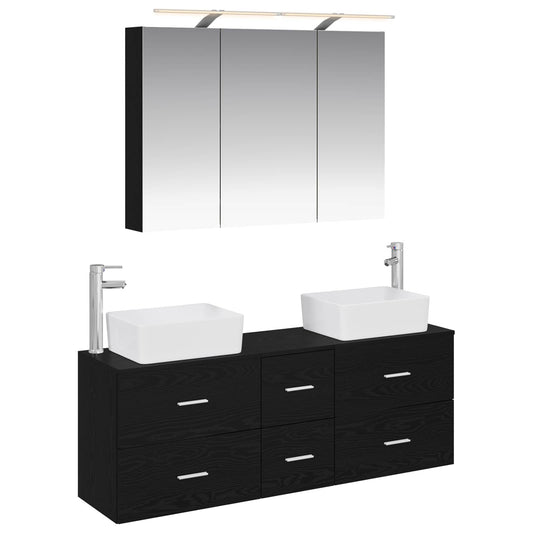 vidaXL Bathroom Furniture Set 4 pcs Black Oak