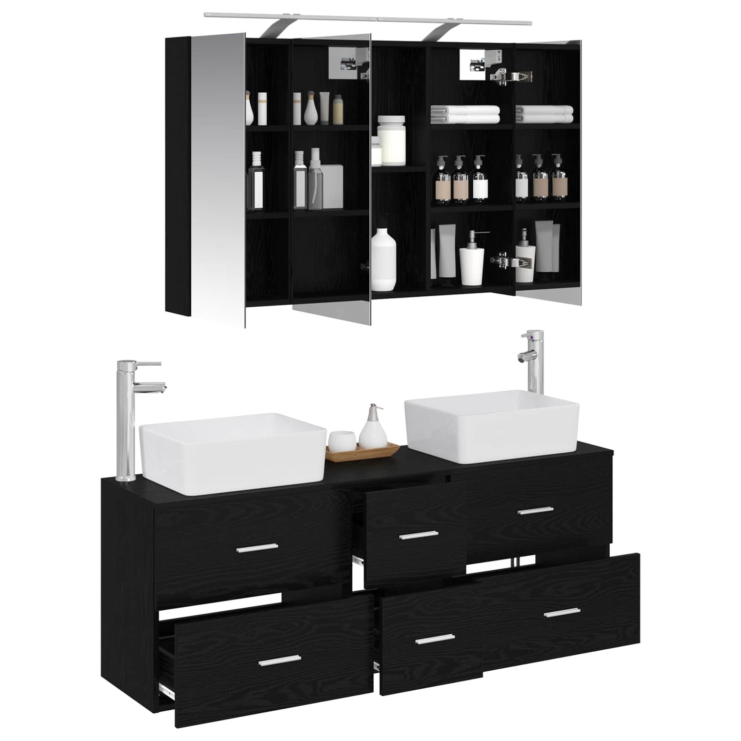 vidaXL Bathroom Furniture Set 4 pcs Black Oak