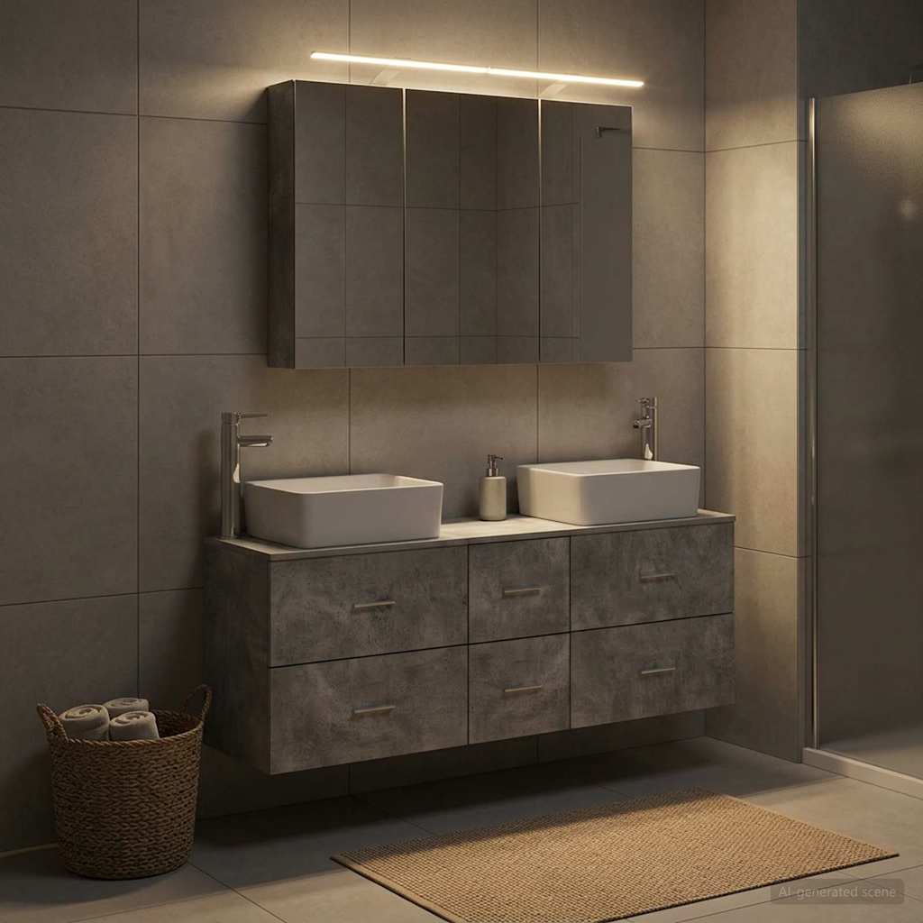 vidaXL Bathroom Furniture Set 4 pcs Concrete Grey