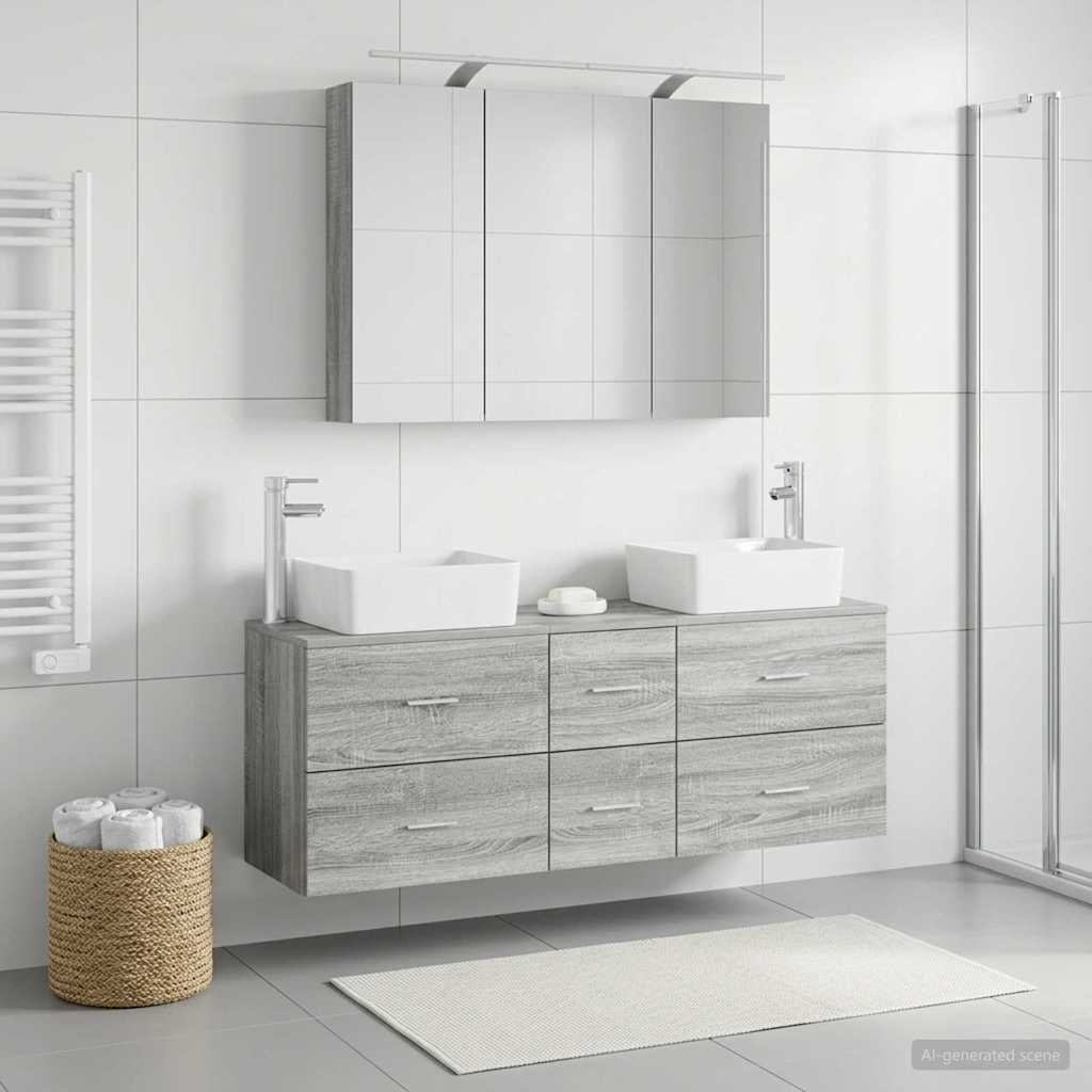vidaXL Bathroom Furniture Set 4 pcs Grey Sonoma