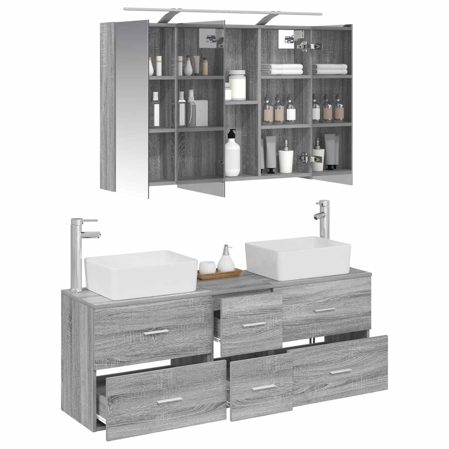 vidaXL Bathroom Furniture Set 4 pcs Grey Sonoma