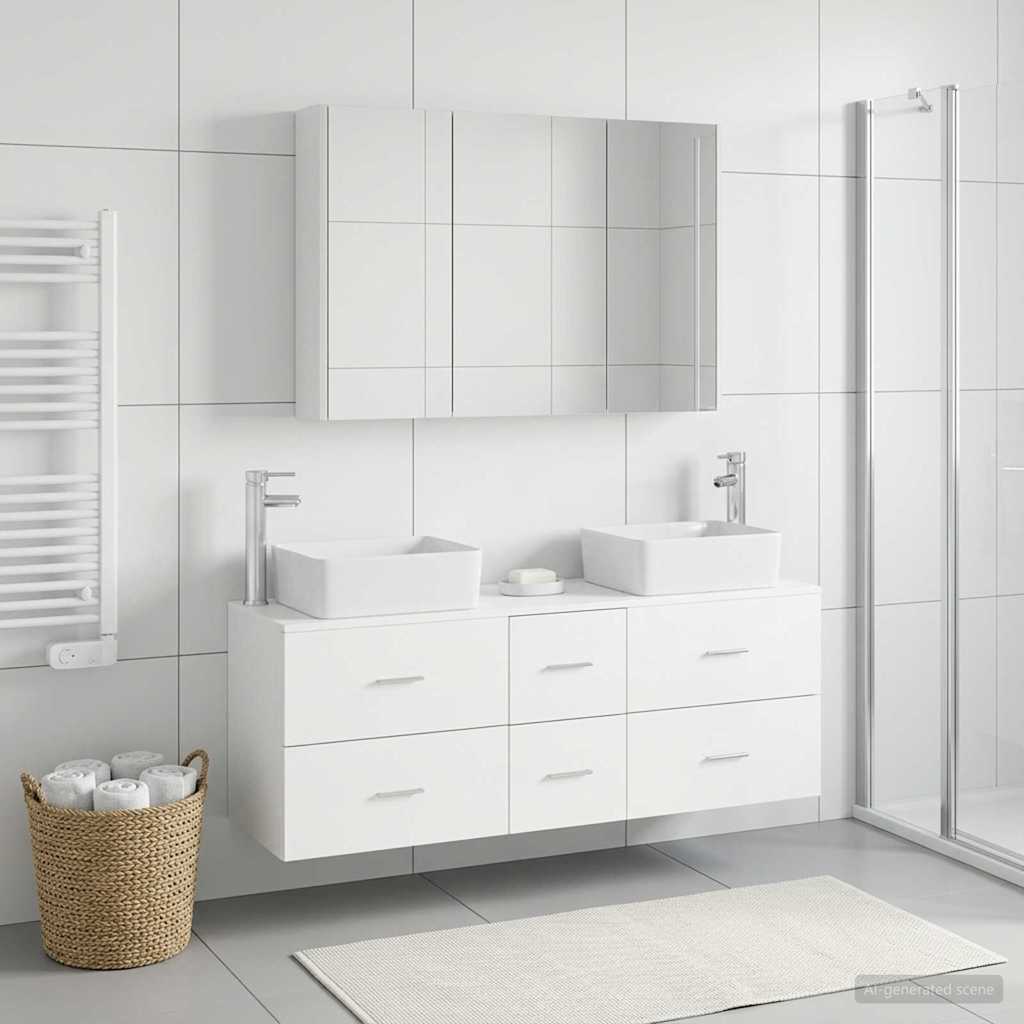 vidaXL Bathroom Furniture Set 4 pcs White Engineered Wood and Glass