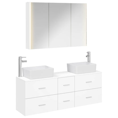 vidaXL Bathroom Furniture Set 4 pcs White Engineered Wood and Glass