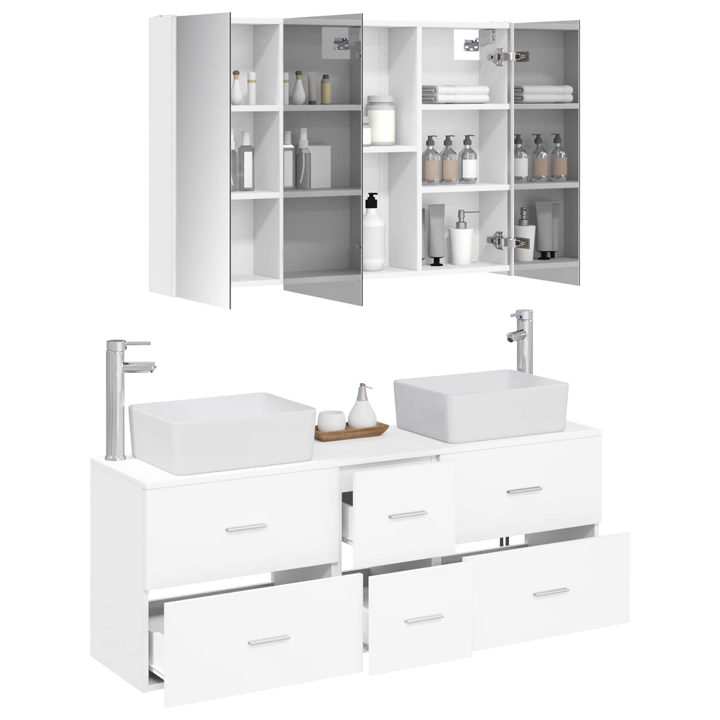 vidaXL Bathroom Furniture Set 4 pcs White Engineered Wood and Glass