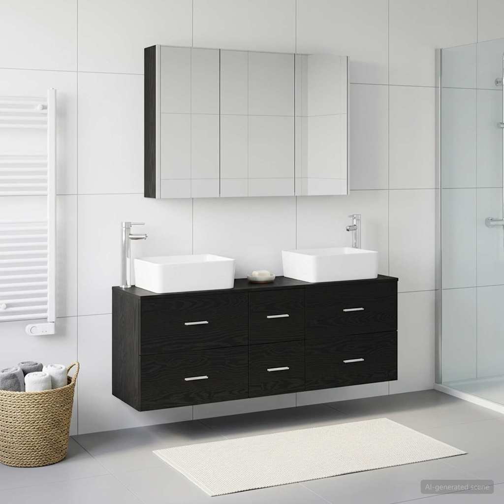 vidaXL Bathroom Furniture Set 4 pcs Black Oak