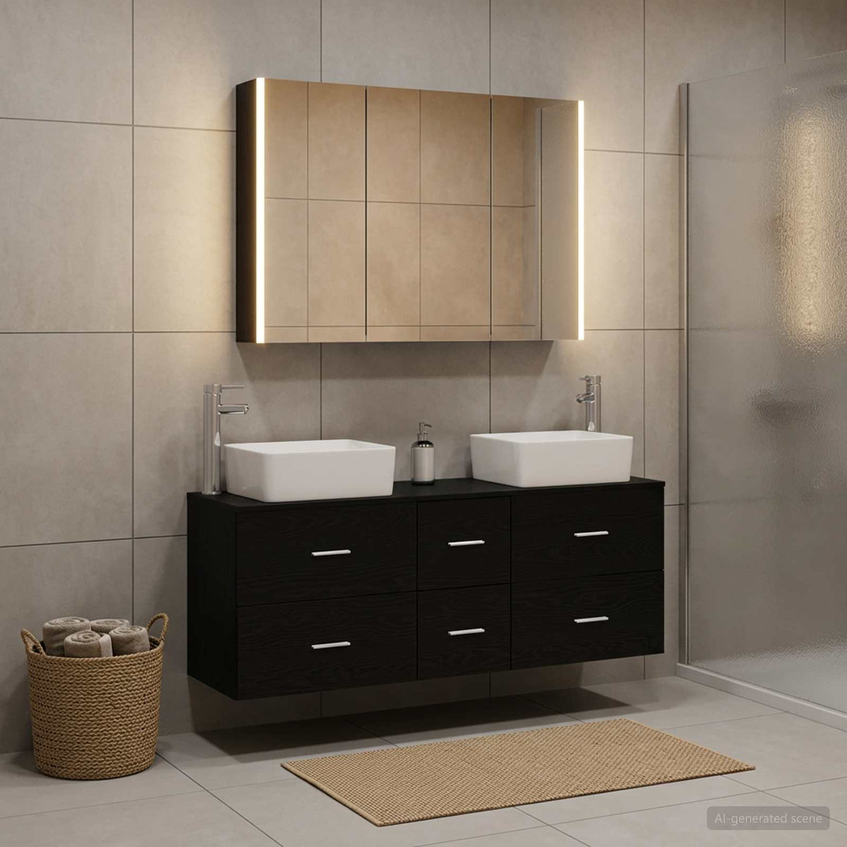 vidaXL Bathroom Furniture Set 4 pcs Black Oak