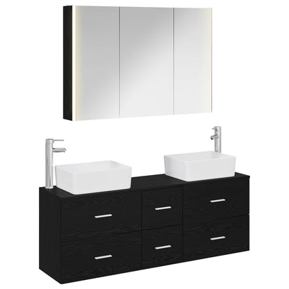 vidaXL Bathroom Furniture Set 4 pcs Black Oak