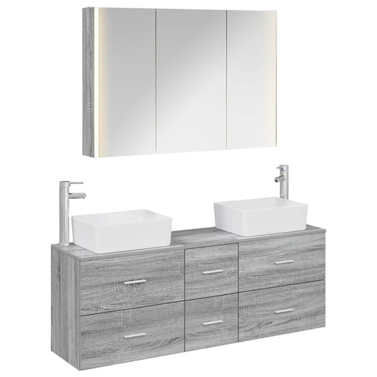 vidaXL Bathroom Furniture Set 4 pcs Grey Sonoma
