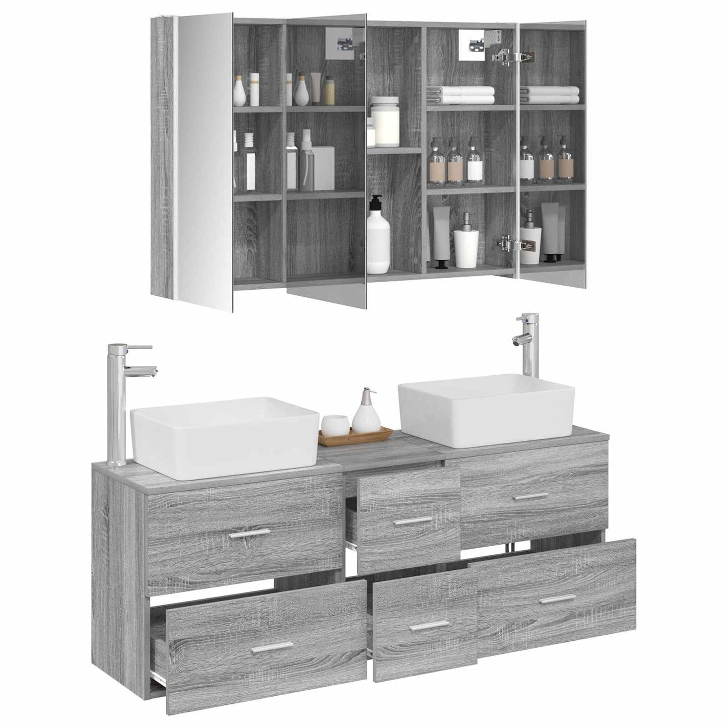 vidaXL Bathroom Furniture Set 4 pcs Grey Sonoma