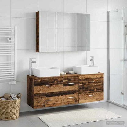 vidaXL Bathroom Furniture Set 4 pcs Old Wood Engineered Wood and Glass