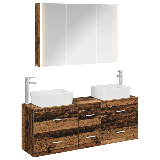 vidaXL Bathroom Furniture Set 4 pcs Old Wood Engineered Wood and Glass