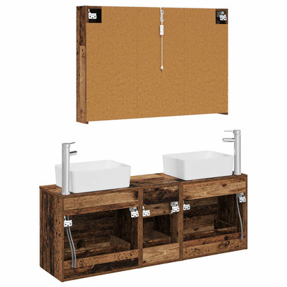 vidaXL Bathroom Furniture Set 4 pcs Old Wood Engineered Wood and Glass
