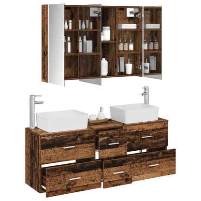vidaXL Bathroom Furniture Set 4 pcs Old Wood Engineered Wood and Glass