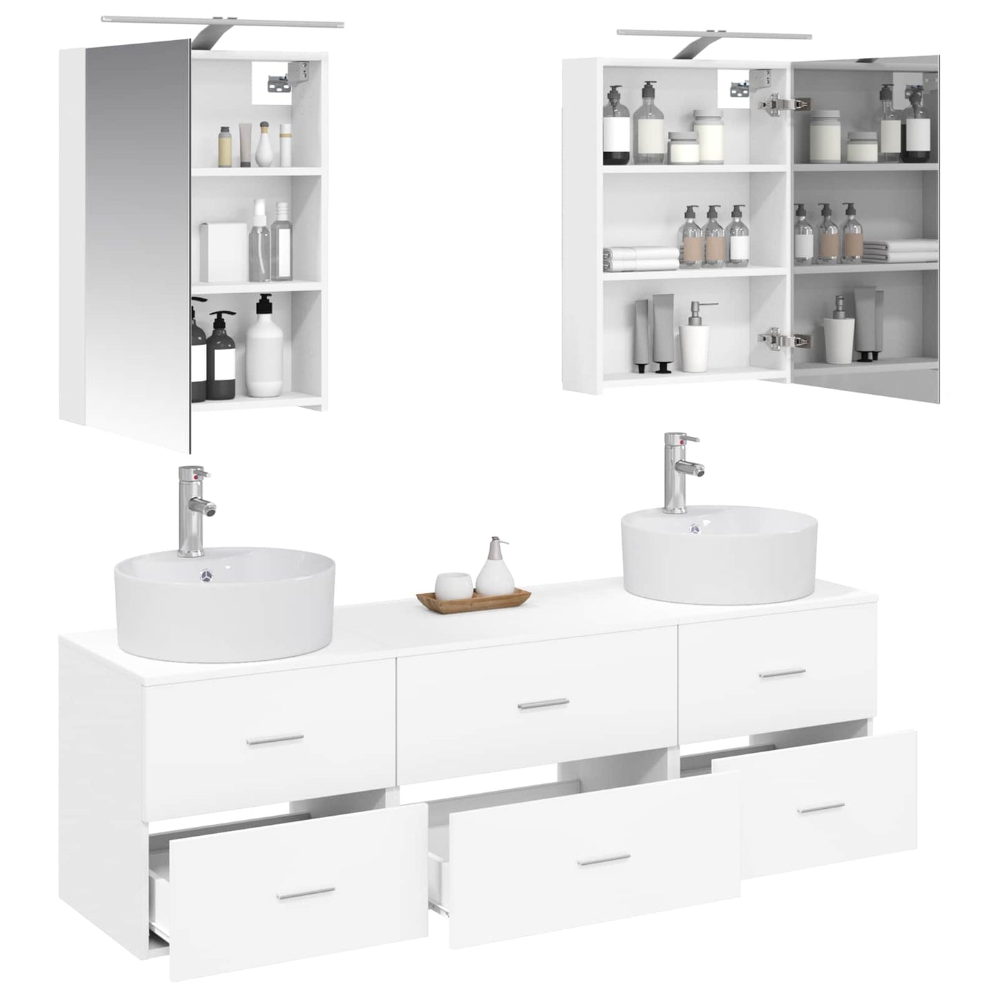 vidaXL Bathroom Furniture Set 5 pcs White Engineered Wood and Glass